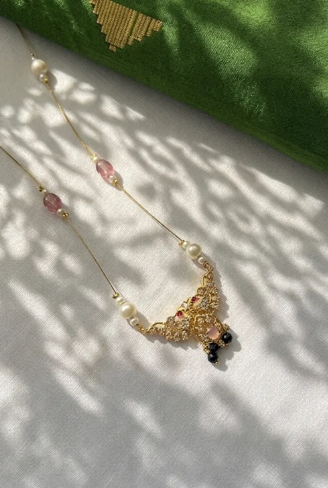 Mayura Rose-Quartz & Onyx Fusion Pendant Chain